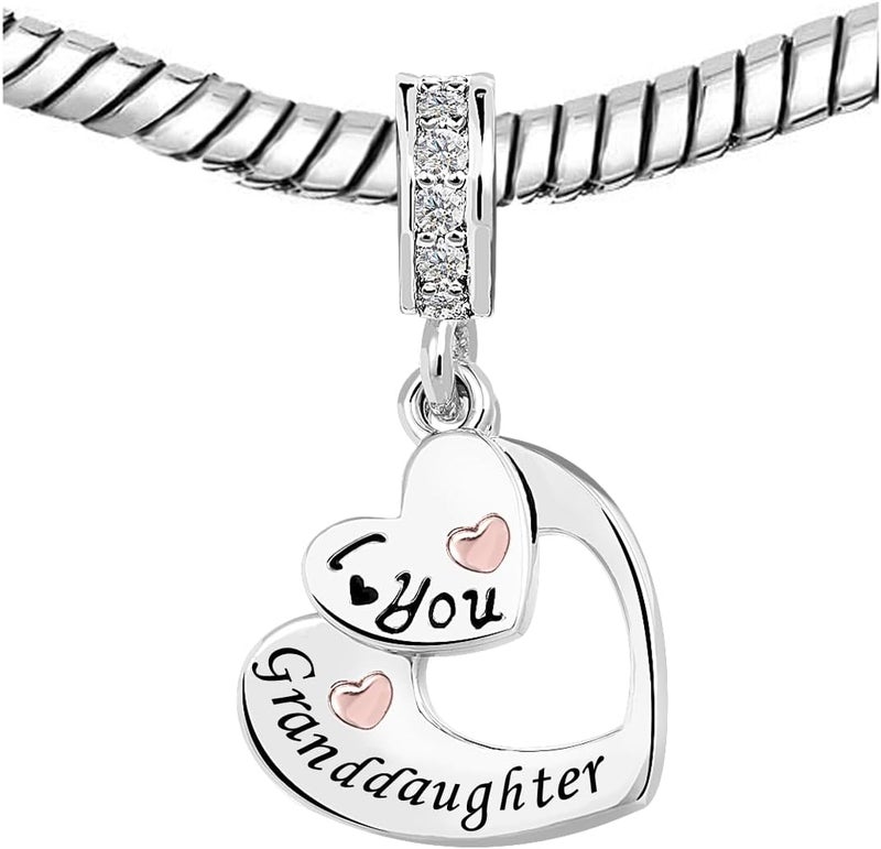 KunBead I Love You Heart Dangle Charms Compatible with Pandora Bracelet Necklace for Mom Daughter Grandma Granddaughter Nana Auntie Wife Sister Best Friend - Image 1